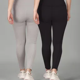 poojaran Solid Women Black, Grey Tights image 2