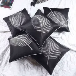 mfd home furnishing Black Satin Textured 16x16 inches Cushion Covers (Pack of 5) image 1