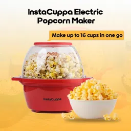 instacuppa Electric Popcorn Maker | Automatic One-Button Non-Stick Popper | Large Transparent Lid as Serving Bowl | Butter & Seasoning Tray, Cool-Touch Base 1800 ml Popcorn Maker image 5