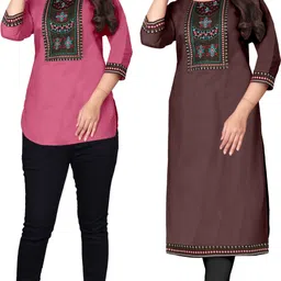 mahadevsquare Pack of 2 Women Embroidered Cotton Blend A-line Kurta-picture-22