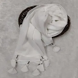 alsaj Self Design Chiffon Women White Scarf, Stole image 3