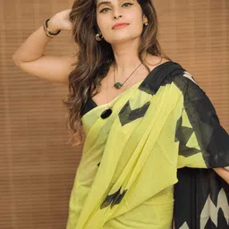 nirave fashion Printed, Geometric Print Daily Wear Cotton Linen Saree image 2