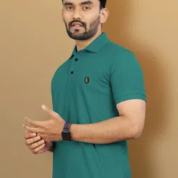 vebnor Men Solid Polo Neck Polyester Green T-Shirt image 3