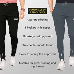 vebnor Pack of 2 Men Solid Black, Grey Track Pants image 5