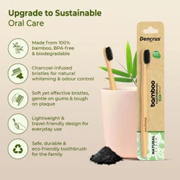 dencrus NATURAL CLEAN Bamboo Toothbrush with Charcoal Activated, Eco-friendly Ultra Soft Toothbrush image 2