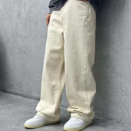 rusticblooms Men Loose Fit Mid Rise Beige Jeans image 3