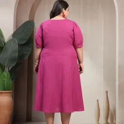 pluss Women Fit and Flare Pink Midi/Calf Length Dress image 2
