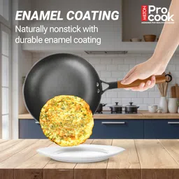 milton Pro Cook Cast Iron Cookware Enameled Coating Cooking Pan | Red Fry Pan 26 cm diameter 2 L capacity image 2