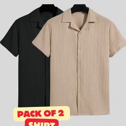 fuback Men Regular Fit Solid Lapel Collar Casual Shirt-picture-10