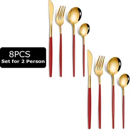 bonzeal 8 Pieces Stainless Steel Premium Red Gold Cutlery Set Stainless Steel Cutlery Set-picture-11