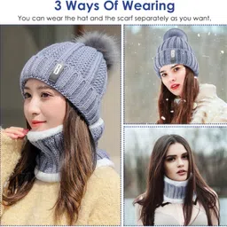 reffer women's winter woolen caps neck warmer and touchscreen gloves set Woven Beanie image 4