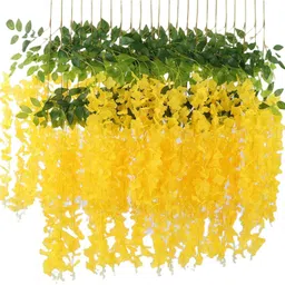 Artificial yellow Wisteria Flower (43.2 inch, Pack of 4)for home office wedding Yellow Westeria Artificial Flower-image-99