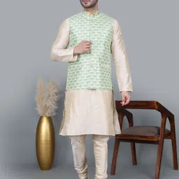 mag Men Dupion Silk Kurta Pyjama Ethnic Jacket Set-picture-20