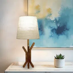 Vrikshya Wooden Table Lamp with Jute Shade & Brown Base by Symplify image 3