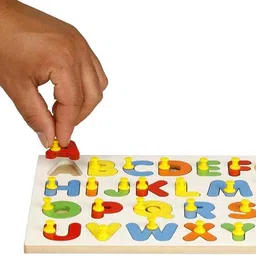 shalafi Wooden Alphabet Upper Case Puzzles with Knobs for Kids | Multi Educational 26 Letter English Alphabet Learning | Kindergarten Language Development Puzzles ABCD Puzzle Board Educational Board ABCD Alphabet matching toy Early Learning & Educational Toys Play, Read & Learn for Kids Jigsaw Puzzle image 2