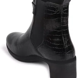 fausto Flared Heel High Ankle Leopard Print Embossed Winter Buckle Strap Chelsea Boots For Women image 5