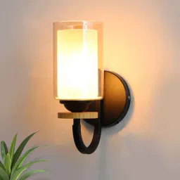 shree kala home decor Modern Wall Sconce Light Pine Wood Base With Matt Black Finish-picture-17