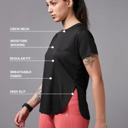 cult Women Solid Round Neck Polyester Black T-Shirt image 4