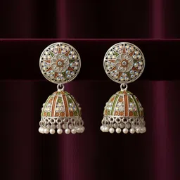 Antique Silver Plated Alloy Multicolor Stone Studded Jhumka Earrings for Women Alloy Jhumki Earring-image-5