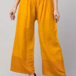 unifystyle Women Straight Fit Yellow Viscose Rayon Trousers-picture-17