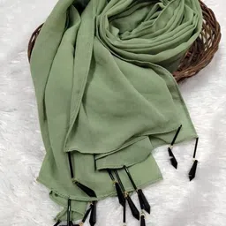 Embellished Georgette Women Green Scarf, Stole-image-0
