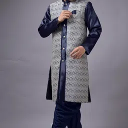 xepon Mens Indo Western Dhoti Set - Blue image 4