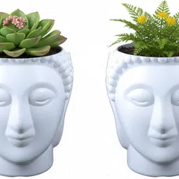 grow green Buddha White Flower Pot – Stylish Indoor & Outdoor Planters Plant Container Set image 2