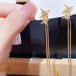 rishastyle Star shape long stylish korean earrings for girls and women Zircon Stone, Alloy Drops & Danglers, Hoop Earring, Plug Earring, Earring Set-picture-14