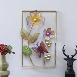 malik design Floral Multicolour Iron Wall Art image 1