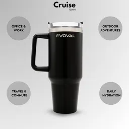 evoval Cruise Insulated Tumbler with Handle & Metal Straw | 1200ml Vacuum Flask Stainless Steel Tumbler image 4