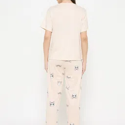 camey Women Top & Pyjama Set Beige Printed image 2