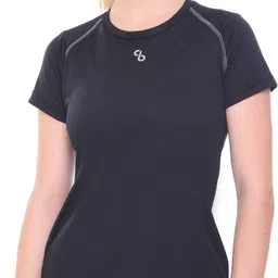 colors & blends Women Solid Round Neck Polyester Black T-Shirt-picture-45