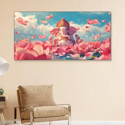 nestroots Canvas Framed Divine Ganesha in pink Delight Wall Painting image 1