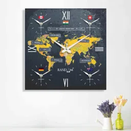 random Time Zone Multicolour Metal Wall Clock image 1