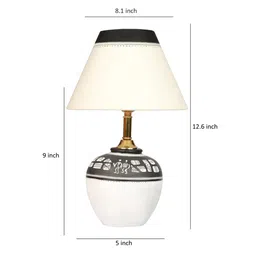 aakriti art creations Gilford White Cotton Shade Table Lamp With Terracotta Base image 3