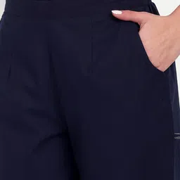 githaan Women Regular Fit Dark Blue Pure Cotton Trousers image 5