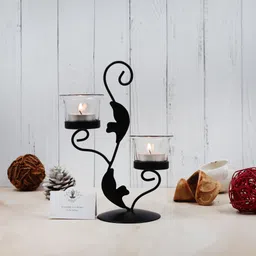Clear Glass Tealight Holders|Perfect for Home Decor Iron Tealight Holder Set-image-24
