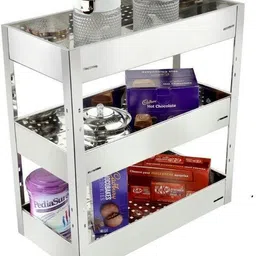 winstar Containers Kitchen Rack High Grade Stainless Steel Premier Series Perforated Sheet Bottle Pullout Basket | 3 Shelf Modular Kitchen Rack | Kitchen Organizer (21x20x8 inches) Steel-picture-17