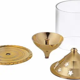 shubhjyoti Brass Akhand Diya with Borosilicate Glass Brass Table Diya Set image 4