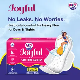 myaid joyful Sanitary Pad, Comfortable, Soft, Leak-Proof, Rash-Free & Odour Control (18 Pads) Sanitary Pad image 2