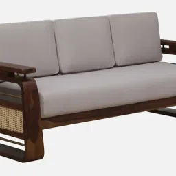 woodsworth from pepperfry Petra Sheesham Wood 3 Seater Sofa In Beige Colour image 5