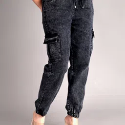 tuley Women Jogger Fit Mid Rise Black Jeans-picture-18