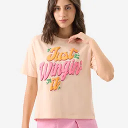 the souled store Women Printed, Typography Round Neck Pure Cotton Pink T-Shirt-picture-39