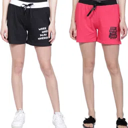 club a9 Pack of 2 Solid, Printed Women Black, Red Regular Shorts, Running Shorts, Night Shorts, Cycling Shorts, Beach Shorts, Basic Shorts-picture-10