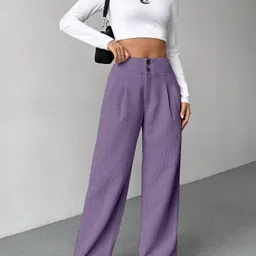 rajovati Women Loose Fit Purple Viscose Rayon Trousers image 3