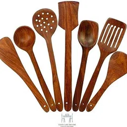 good life decors Wooden Serving and Cooking Spoons | Non-Stick Pan Kitchen Tool - Set of 7 Kitchen Tool Set-picture-17