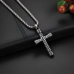 murliwala Rope Cross Plush Pendant Locket with 24inch Round Box Stainless Steel Chain Silver Stainless Steel Pendant-picture-13