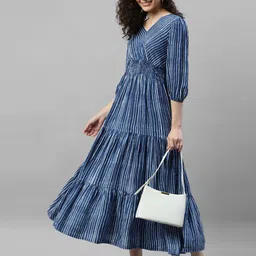 raiyani enterprise Women Fit and Flare Blue Maxi/Full Length Dress-picture-22