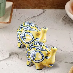 vareesha Manohar Yellow White Ceramic Elephant Salt n Pepper Set image 2
