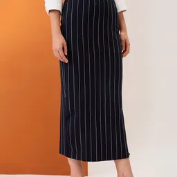 globus Women Striped Pencil Black, White Skirt image 3